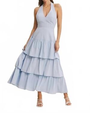 NEW IN FEBRUARY bridal moment cascade tiered ruffles maxi dress in blue